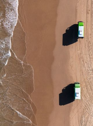 Aerial shot of 4WD R US experience on Stockton Beach, Port Stephens