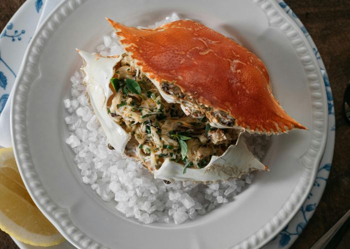 Dish of crab at The Wild Flower Bar and Dining, Killcare